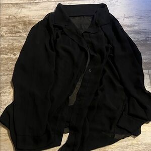 Black Sheer Button-Up Blouse